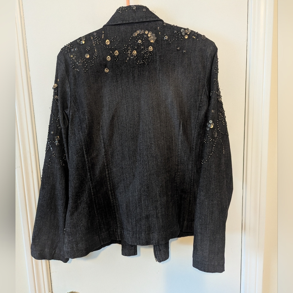 Chico's Vintage 90s Dark Jean Jacket with Embellishments - Picture 4 of 12